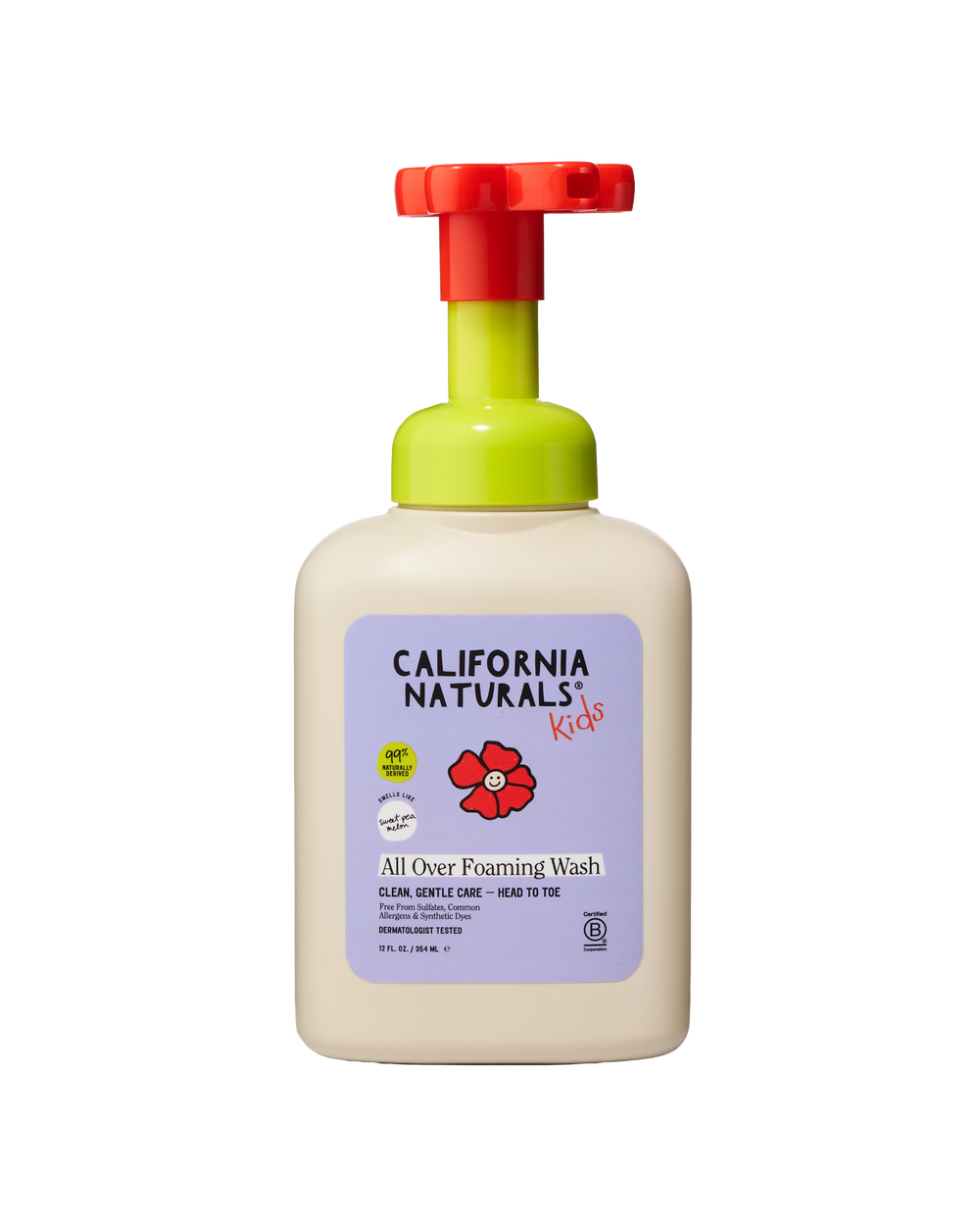 California Naturals Kids' all over foaming wash bottle with a red pump on a white background